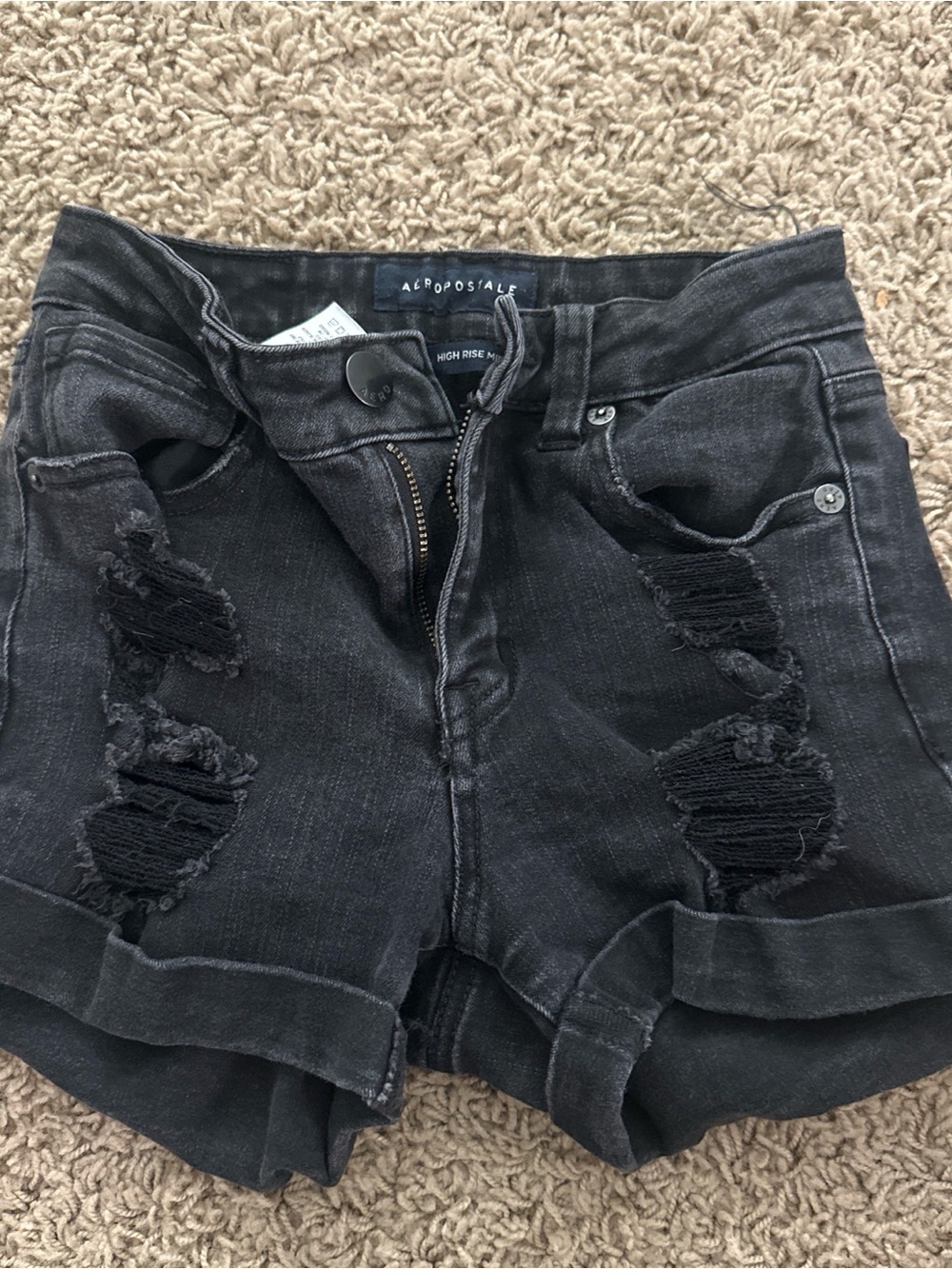 Aeropostale Black Distressed High-Rise Jean Shorts